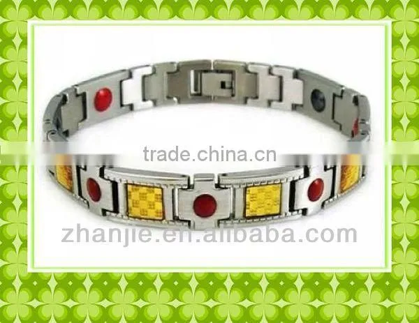 China Cheap Red and Black Germanium Stones Magnetic Titanium Bracelet
