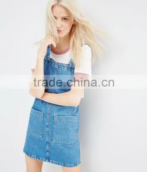 Mini Pinafore Dress Denim Fabric In Mid-Wash Blue photo-2