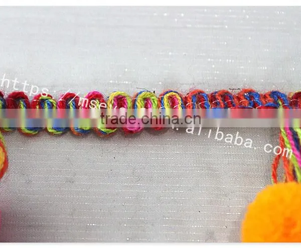Fashional Design 5cm Width Corchet Cotton Rainbow Pom Pom for Garment photo-4