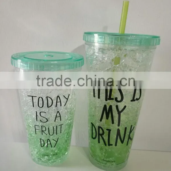 Hot Selling Double Wall Plastic Freeze Ice Straw Drinking Cup photo-5