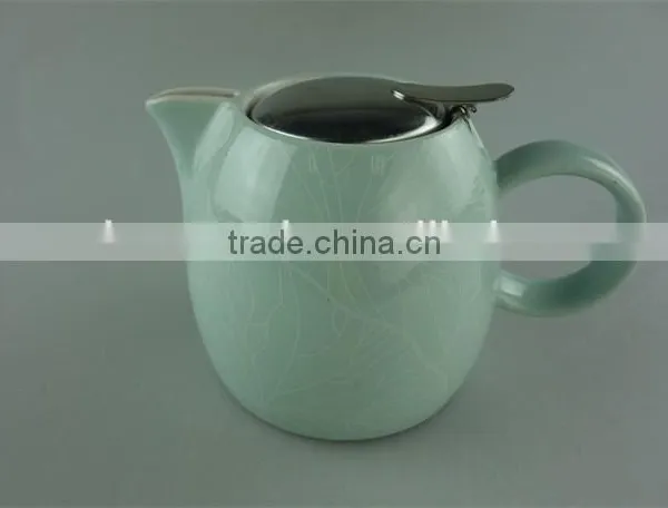 Hot Sale Stock Cheap Ceramic Colorful Round Tea Pot With Stainless Steel Lid photo-3