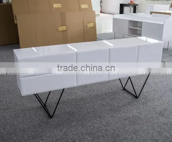 TALL WHITE LACQUER TV CABINET WITH FIVE DRAWERS E-828 photo-2