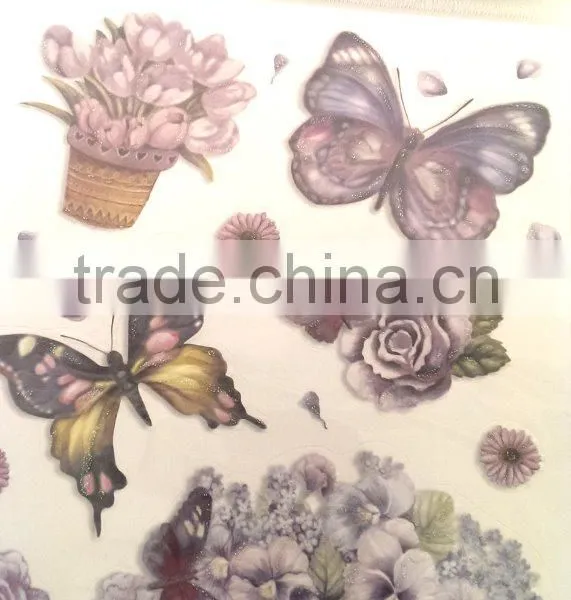 Purple Color Butterfly & Rose Design Sticker, Antique Decorative Shinny Glitter Sticker photo-2