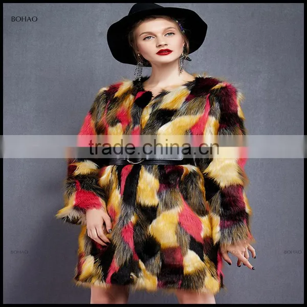 New Fashion Ladies Warm Winter Colors Waisted Slim Faux Fox Fur Long Coat photo-4