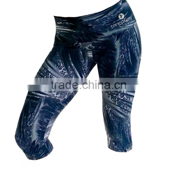 OEM 88% Polyamide 12% Elastane Compression Legging Fit Tight Fitness Waist Flag Capri Pants photo-4