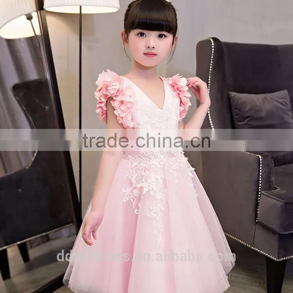 2017 New Style Girls Fancy Dress Embroidery Fabric Pink Kids Party Dress photo-5