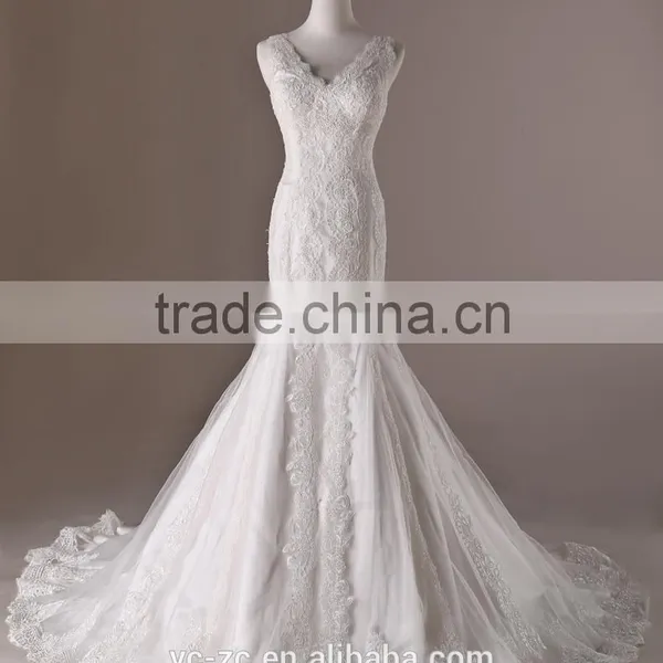 White Satin Appliqued Beaded Lace Sleeveless Wedding Dresses