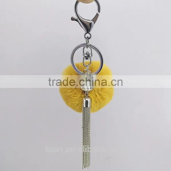 2017 Cute Rabbit Faux Fur Ball Key Chain Metal Tassel Fur Ball Keychain Bag Charms 115 photo-2