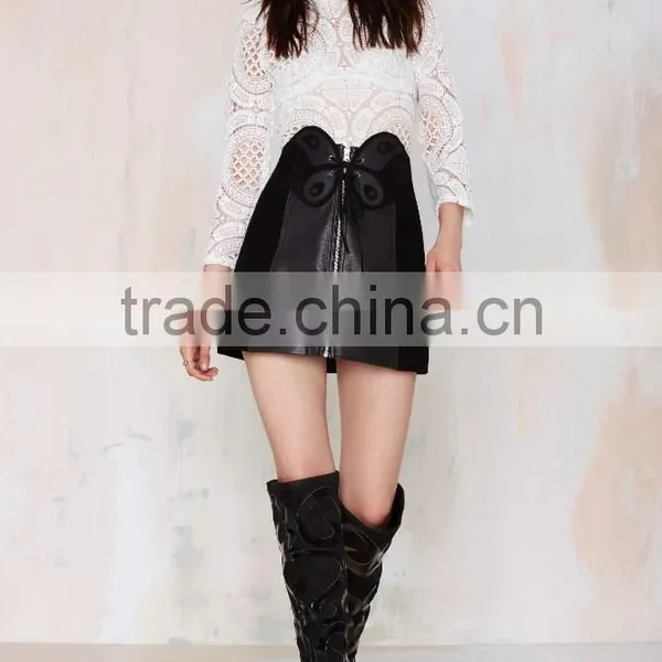 2015 Vintage Clothes Bottom Skirt Fly Front Leather Women Skirt photo-6