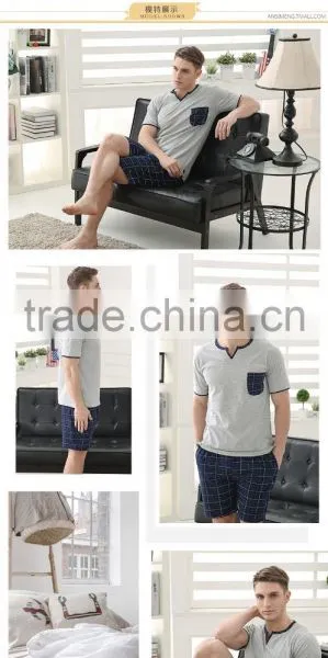 In the Summer of 2016 the European and American New Men Checked Suit Pajamas Leisurewear High-grade Knitted Cotton Leisure With photo-2
