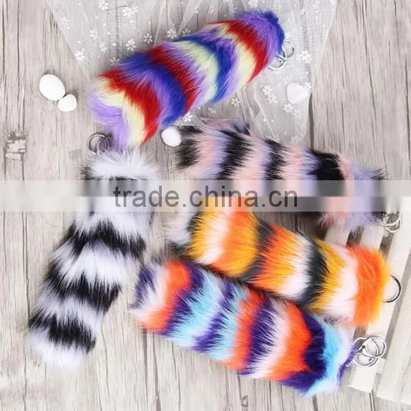 Rainbow Printed Logo Metal Crab Cheap Fake Fur Fox Tail Keychain Manufacture photo-5