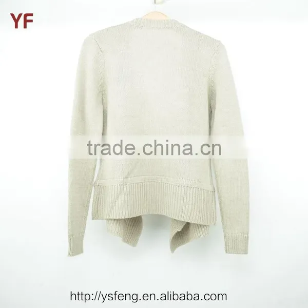White Big Collar Womens Jerseys Knitted Cardigan Sweater photo-2
