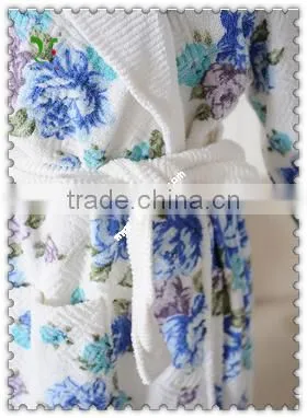 Reactive Printed Shawl Collar Bathrobe Morning Gown-woman photo-3