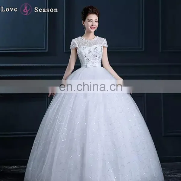 LSO021 Wedding Gown Classic Short Sleeves With Bow at Front White Dresses for Girls