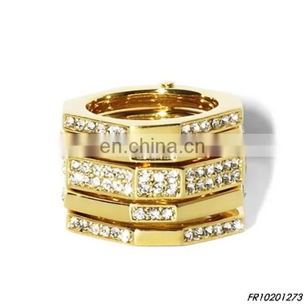 Gold Set of Four Stacking Ring With Gemstone Fashion Opal Ring Jewelry photo-4