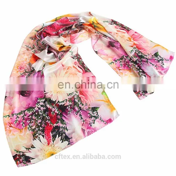 Chinese Large Flowers Women and Girls Silk Scraf photo-2