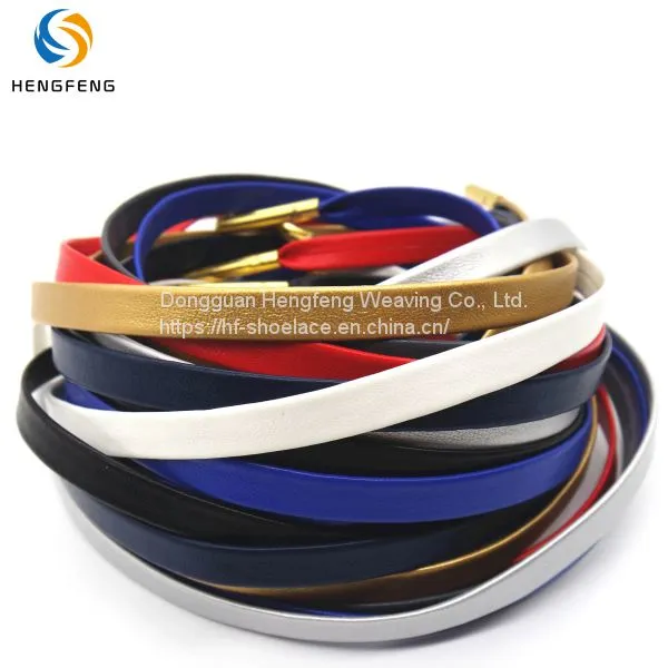 Premium Fashion Custom Colored Flat PU Leather Shoelace With Metal Tips For Men And Women photo-3