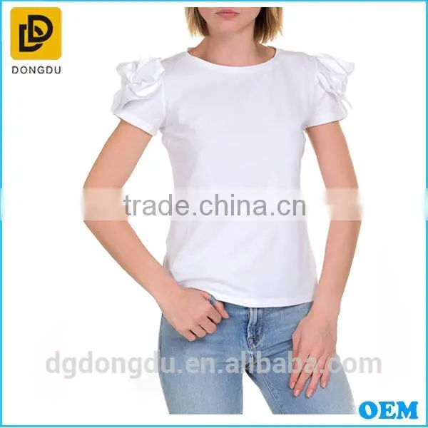 White Dongguan Factory Graments Casual T Shirt for Women 2016