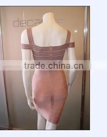 Hot Selling TOP Quality Women Sey Jacquard Pink Rayon Bandage Dress 2015 Ladies Designer Bodycon HL Bandage Dress For Girls Band photo-3