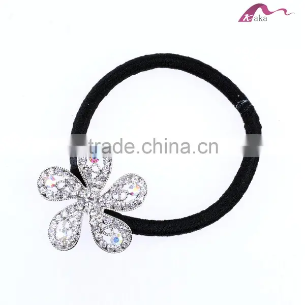 Top Quality Elegant Lasted Fashion Clean Flower Chunky Crystal Decorative Elastic Hair Rubber Band For Girls Pony Tail Hair Rope photo-2