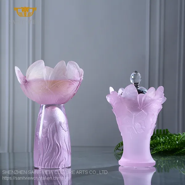 Manufacturer H20cm H14cm Crystal Inside Matt Carving Design Original Incense Burner Set photo-3