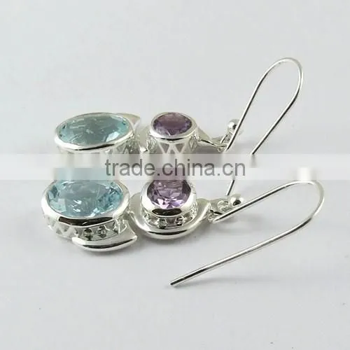 Love Power !! Blue Topaz & Amethyst 925 Sterling Silver Earring, 925 Sterling Silver Jewelry, Gemstone Silver Jewelry photo-4