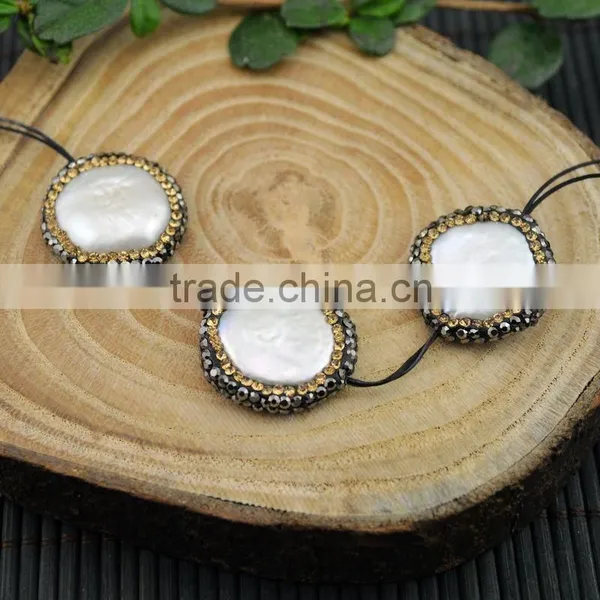 LFD-001B ~ Druzy Round Shape Pearl Pave Rhinestone Connector Spacer Beads Jewelry Finding photo-2