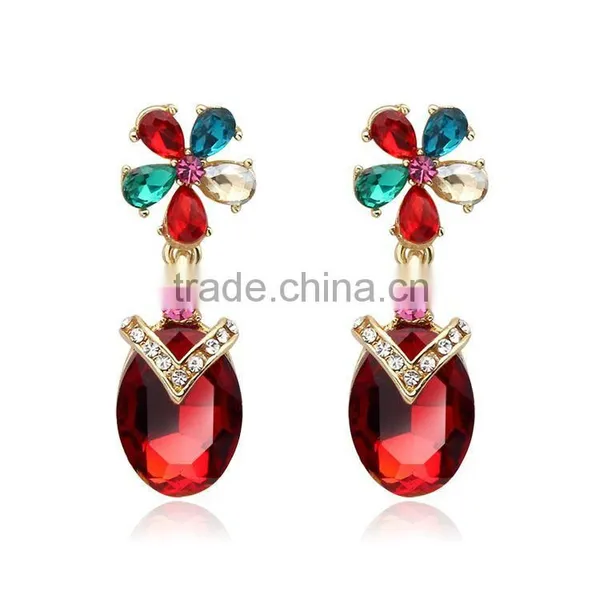 NEW Women Green Crystal Gold Plated Drop Dangle Earrings photo-2
