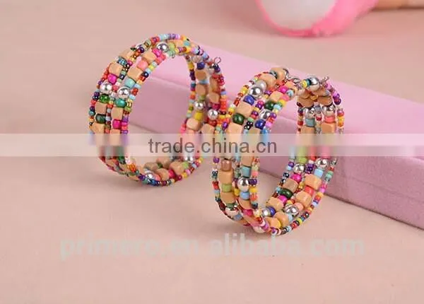 Fashion Rainbow Elastic Multilayers Square Pearl Wood Beads Bracelet Dancing Bangle photo-6