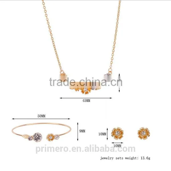 Women's 18k Gold Plated Austrian Crystal Enamel Flower Pendant Necklace Stud Earrings Jewelry Sets photo-3