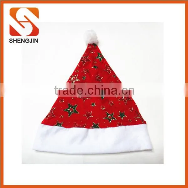 SJ-6732 Colorful Star Print Santa Hat Red Velvet Christmas Hat