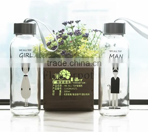 OEM Private Lable Cartoon Bottle With Cap Glass Sports Water Bottle photo-2