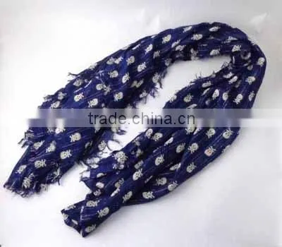 WLHH0222-41 100% Rayon Purple Skull Printed Glitter Scarf Shawl