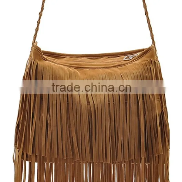 Hot Sale 2015 Fashion Women Handbag Tassel Cross Body Women Bag Solid Color Zipper Shoulder Bags Leather Handbags for Female