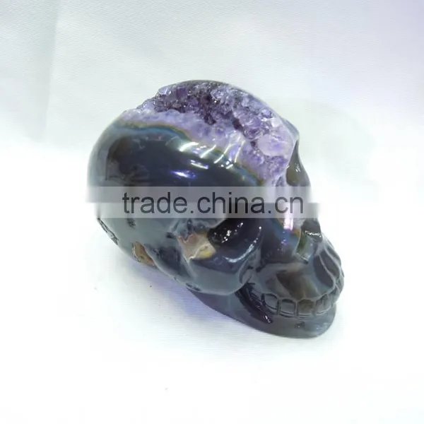 Natural Amethyst Crystal Quartz Points Carving Skull, Purple Crystal Quartz Skull for Sale photo-3