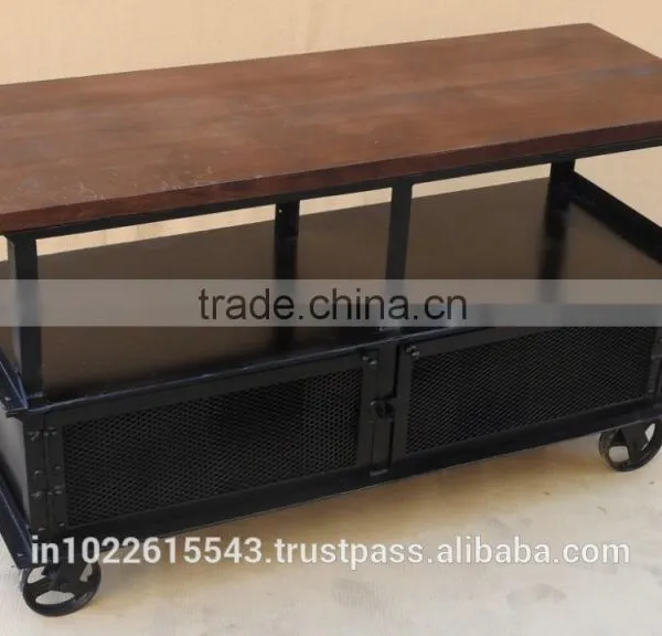 Industrial Side Table With Wheels, Metal Side Table, Metal Vintage tv Unit photo-2