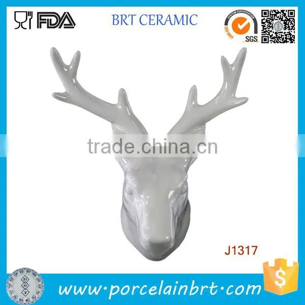 Wall Decoration White Ceramic Deer Head Figurine photo-2