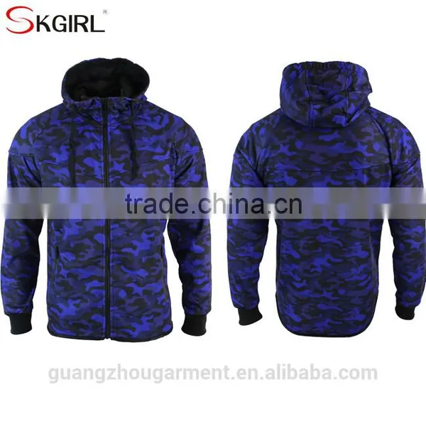 Cheap 100% Cotton Camo Hooded Zip up Hoodie and Jogging Pants Men Tracksuit Set With no Logo photo-3