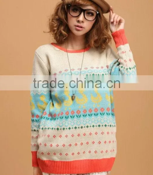Ladies Fashion Printed Thick Pullover Knit Sweater
