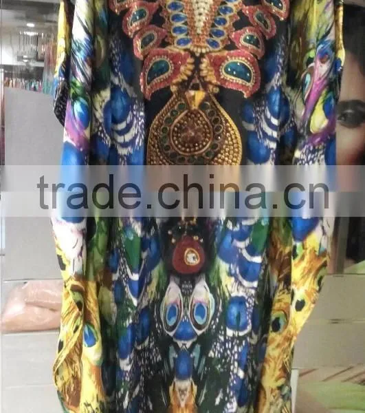 SILK CREPE Crystal Embellished Lace up Kaftan CAFTAN Tunic Poncho Blouse photo-2