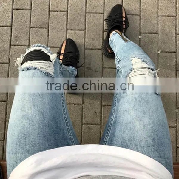 Hotsale High Quanlity New Style Jeans Pent Men Blue Distressed Leather Biker Jeans With Zipper for Men Wholesale China photo-3