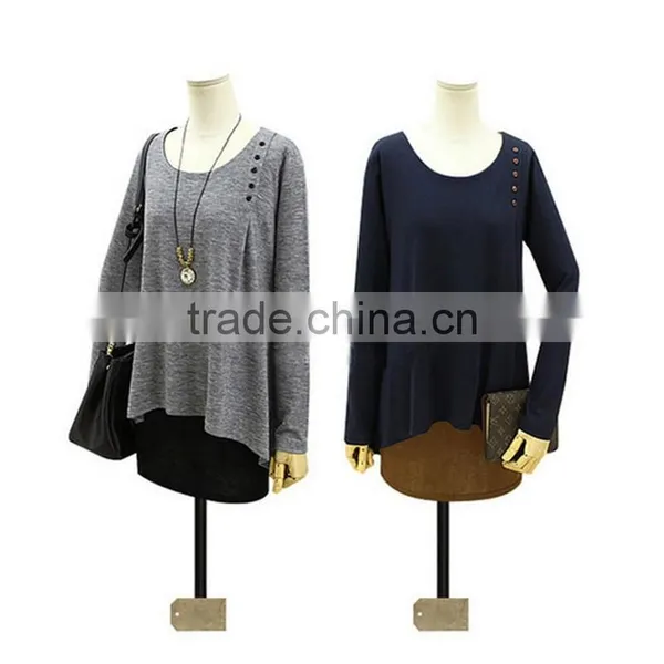 New Design Irregular Two Color Fake Two Pcs Long Sleeve Women Wear Loose T Shirt Water Fall photo-3