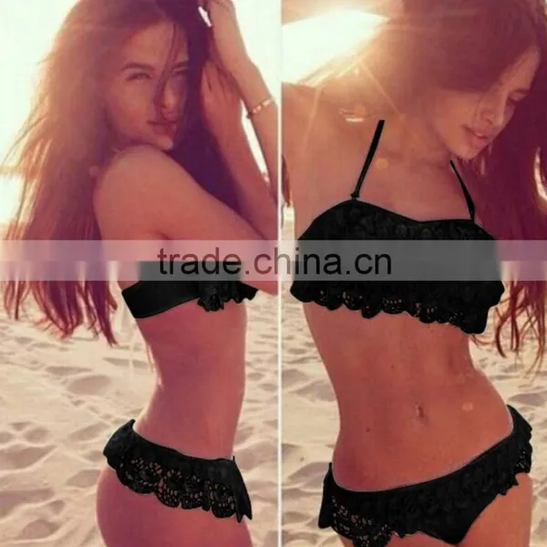 M744 D.Y Fashion 2016 Ladies Lace Halter Split Bikini Swimwear Beachwear photo-2