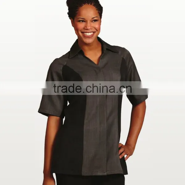 High-Quality Raglan Short Sleeve 100% Recycled Polyester Dual Tone Housekeeping Tunic for Women photo-2