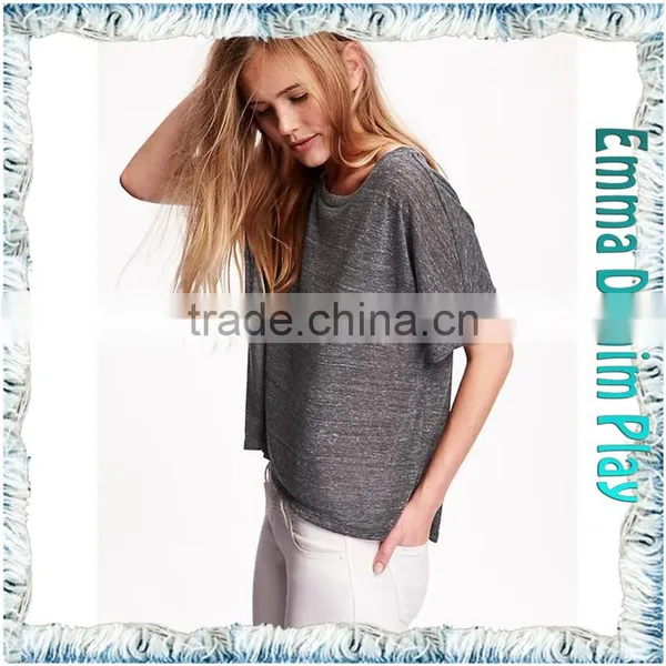 New Custom Designer High Quality Girls Sexy Grey Organic Cotton Scoop Neck T-Shirt photo-2