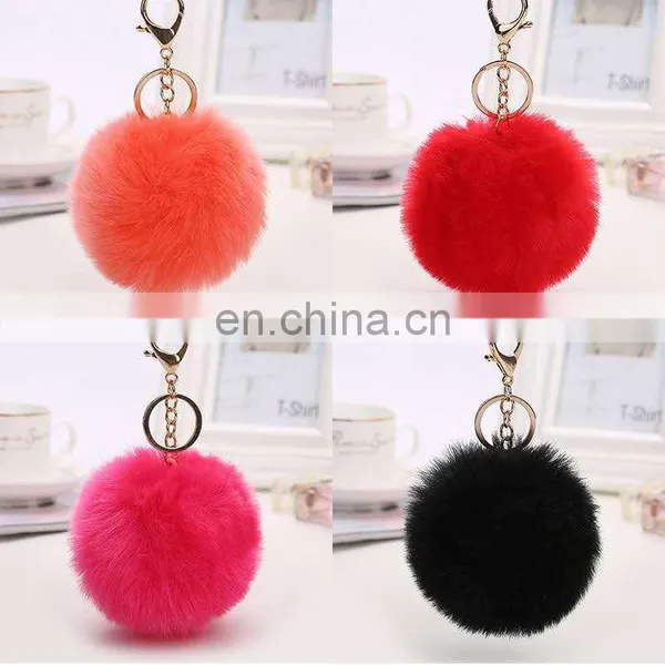 Popular Handmade Artificial Fur Pompon Keychain Much Color Fluffy Ball Bag Hang Promotion Gift photo-3