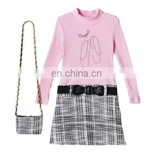 Kids Girls 4- 6 Knitworks Ribbed Rhinestone Mockneck Dresses With Stretch Belt photo-3