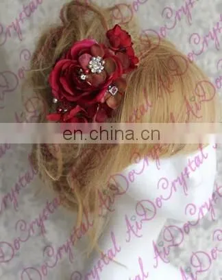 Aidocrystal SALE Wedding Accessory Red Hair Clip Bridal Accessory Hair Flower Clip, Handmade Wine Red Flower Hair Clip Shenzhen photo-4