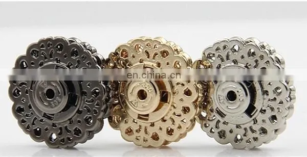Snap Buttons 15/18/21/25/30mm Fasteners Press Stud Invisible Metal Flower Shiny Gold Buttons photo-6