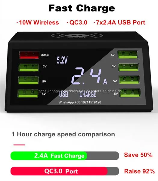 Universal 60w 8 Ports QC3.0 Smart Multi Usb Wireless Charger For Mobile Phone photo-4